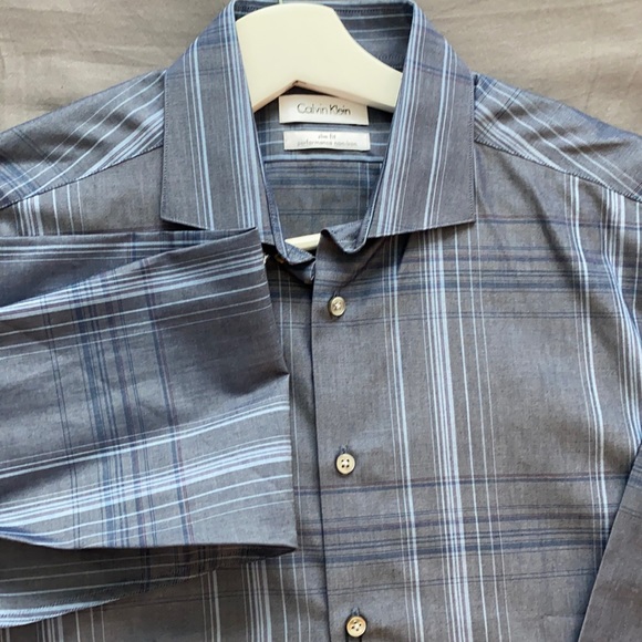 MEN CALVIN KLEIN Non Iron STEEL performance dress shirt Size 15.5 34/35 - Picture 4 of 5